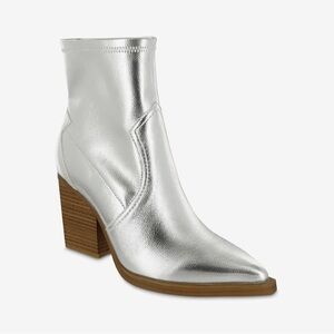 MIA $80 Women Rachell Block Stacked Heel Western Bootie Silver Shoes Size 8 NWOT